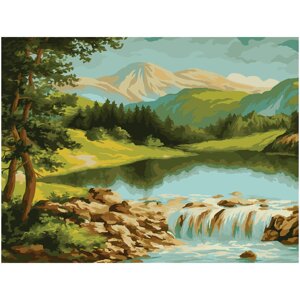 Картина по номерам на холсте ТРИ СОВЫ "Горная река", 40*50 см, с акриловыми красками и кистями