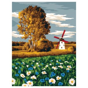 Картина по номерам на холсте ТРИ СОВЫ "Ромашковое поле", 30*40 см, с акриловыми красками и кистями