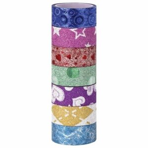 Клейкие ленты полимерные для декора с блестками Узоры, 15 мм х 3 м, 7 цветов
