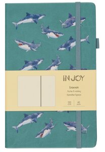 Книга для записей А5 120л кл. IN JOY. 4 7БЦ, иск. кожа, трафаретн. печать, тонир. форзац, скругл. углы, ляссе, резинка, петля д/ручки, карман на задн. форзаце