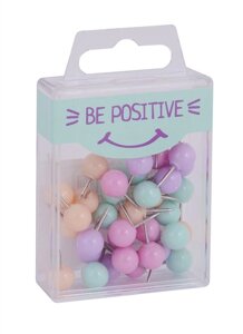 Кнопки гвоздики 40шт Be positive кругл. головка, пастельн., ассорти, пласт. подвес