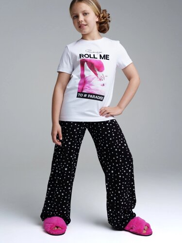 Комплект для девочек: фуфайка трикотажная (футболка), брюки текстильные