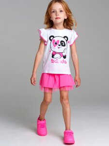 Комплект трикотажный для девочек: фуфайка (футболка), юбка-шорты