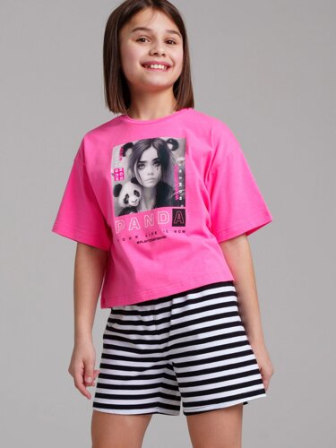 Комплект трикотажный для девочек: майка, шорты, фуфайка (футболка)