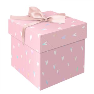 Коробка складная подарочная MESHU "Hearts", 15*15*15 см, с лентой, отд. фольгой