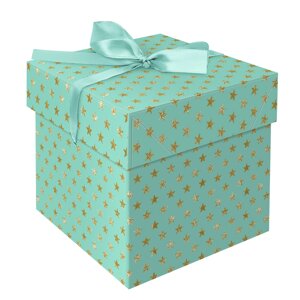 Коробка складная подарочная MESHU "Stars", 15*15*15 см, с лентой, отд. блестками
