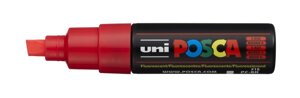 Маркер UNI "POSCA" PC-8K, до 8,0 мм, наконечник скошенный, цвет флуоресцентно-красный