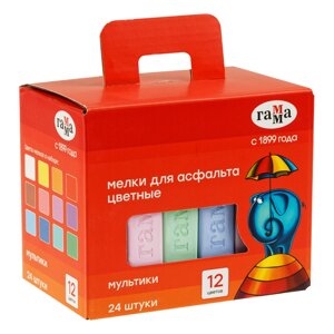 Мелки для асфальта Гамма "Мультики" цветные 24 шт, квадратные, картонная коробка