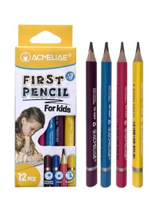 Набор чернографитных карандашей Acmeliae Acmeliae "First Pencil" 2B, утолщенный укороченный, 4 цвета корпус