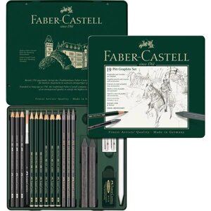 Набор чернографитных материалов Faber-castell "PITT Monochrome" 19 предметов в металл коробке