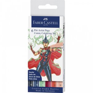 Набор капиллярных ручек Faber-Castell "Pitt Artist Pens Comic Colouring Brush", ассорти, 6 шт., плас