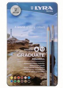 Набор карандашей акварельных Lyra "Graduate Aquarell" 12 цв, в металлическом пенале
