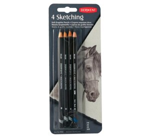 Набор карандашей чернографитных Derwent "Sketching Pencils" 4 шт (HB,2B,4B,8B) в блистере