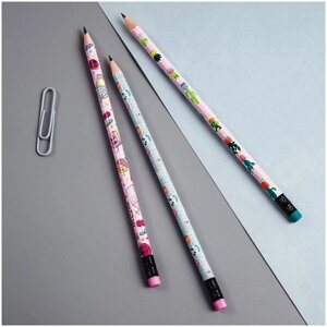 Набор карандашей чернографитных MESHU "Mood Pink" 3 шт, HB, с ластиком, ассорти, европодвес