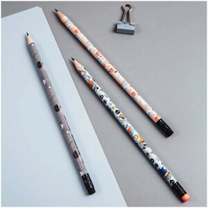 Набор карандашей чернографитных MESHU "Space" 3 шт, HB, с ластиком, ассорти, европодвес