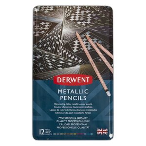 Набор карандашей цветных Derwent "Metallic" 12 цв в метал кор
