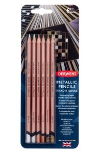 Набор карандашей цветных Derwent "Metallic" 6 традиционных цветов, в блистере