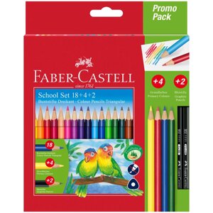 Набор карандашей цветных Faber-Castell, 18цв., трехгран., заточ. 4цв. 2ч/г кар., картон, европодв