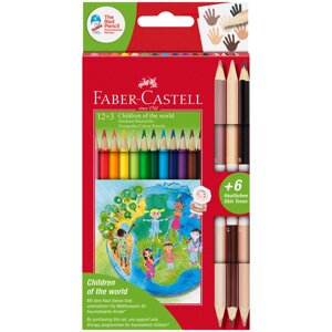 Набор карандашей цветных Faber-Castell "Дети мира" 12 цв., трехгран, заточ. 6цв., картон. упаковка
