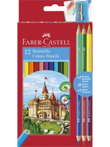 Набор карандашей цветных Faber-castell "Замок" 12 цв+ 3 двухцв. кар. точилка, в картоне