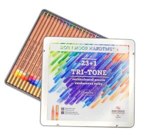 Набор карандашей многоцветных Koh-I-Noor "TRI-TONE 3444" 24 шт, металл. коробка