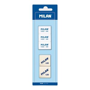 Набор ластиков Milan мягкие прямоугольные 3 шт. пластиковые + 2 шт. синтет. каучук мягкие в блистере