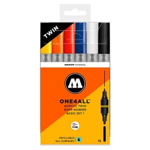 Набор маркеров Molotow "ONE4ALL Acrylic Twin Basic Set 1" 1,5-4 мм, 6 шт