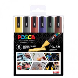 Набор маркеров POSCA PC-5M "Насыщенные цвета" 6 шт, в пластиковой упаковке