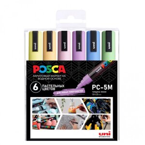 Набор маркеров POSCA PC-5M "Пастельные цвета" 6 шт, в пластиковой упаковке