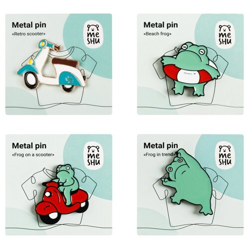 Набор металлических значков MESHU "Frog in trend", эмаль, 4 шт