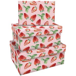 Набор прямоугольных коробок 3в1, MESHU "Strawberry"19*12*7,5-15*10*5см)