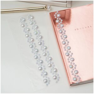 Наклейки акриловые MESHU "White pearls", 25*7см, стразы, 177 наклеек