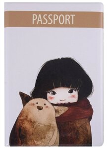 Обложка для паспорта Саша и очаровательный Толя (девочка с котом) (ПВХ бокс)