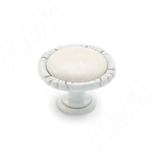 Ручка-кнопка белый/серебро винтаж керамика молочная (WPO. 48.01.00.000. V4)