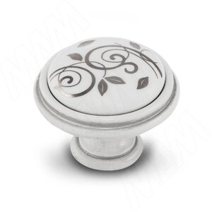 Ручка-кнопка D35мм белый/серебро винтаж керамика серебряные узоры (WPO. 77.00. M2.000. V4)