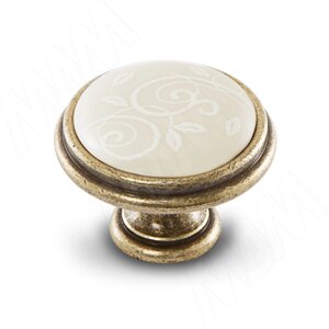 Ручка-кнопка D35мм бронза состаренная/керамика белые узоры (WPO. 77.01. M3.000. D1)