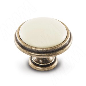 Ручка-кнопка D35мм бронза состаренная/керамика молочная (WPO. 77.01.00.000. D1)