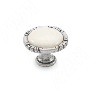 Ручка-кнопка серебро состаренное/керамика молочная (WPO. 48.01.00.000. E8)