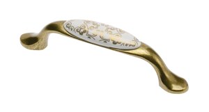 Ручка мебельная керамика дуга 96мм UP-WP0728-РC (золотой орнамент) старое золото
