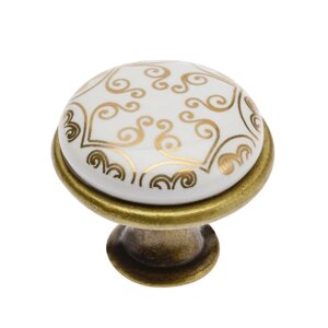 Ручка мебельная керамика кнопка GP-0728-J4-C (золотой орнамент)