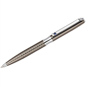 Ручка шариковая Taglia синяя 1,0мм, корпус оружейн. металл/серебро, с кристалл, подар. уп.
