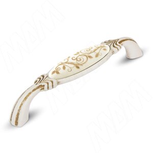Ручка-скоба 128мм cлоновая кость/золото винтаж керамика золотые узоры (WMN. 78.01. M1.128. V5)