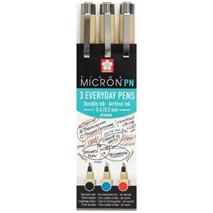 Ручки капиллярные 03цв Pigma Micron PN 0.4мм-0.5мм черный, синий, красный, Sakura