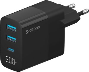 Сетевое зарядное устройство Deppa USB-A x 2 + USB-C, PD, QC 3.0, 30 Вт черный