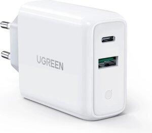 Сетевое зарядное устройство ugreen CD170 USB-C + USB-A, 38вт, PD, gan белый