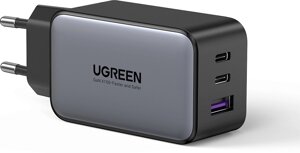 Сетевое зарядное устройство UGREEN USB-A + 2хUSB-C, GaN, 65 Вт черный