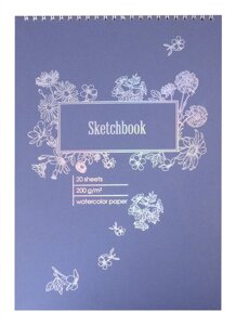 Скетчбук А4 20л Флористика, 200г/м2, тв. обложка, фольга, гребень