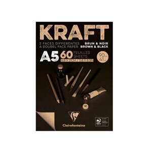 Скетчбук - блокнот на склейке Clairefontaine "Kraft" А5 60 л 90 г, верже, черный/крафт