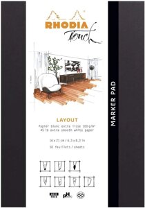 Скетчбук Clairefontaine "Rhodia Touch Marker Pad" А5+ 50 л 100 г, белые листы, обложка черная