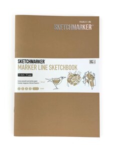 Скетчбук для маркеров Sketchmarker "MARKER LINE" 14,8х21 см 16 л 160 г мягкая обложка, коричневый